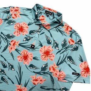 Bad Birdie Men’s Never Lei Up Performance Golf Polo Shirt 2XL Tropical Floral
